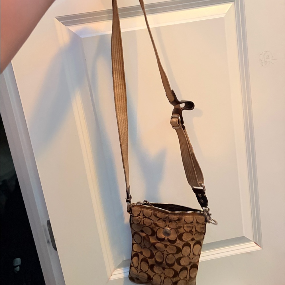 Coach Brown Signature Crossbody Bag with Leather Trim